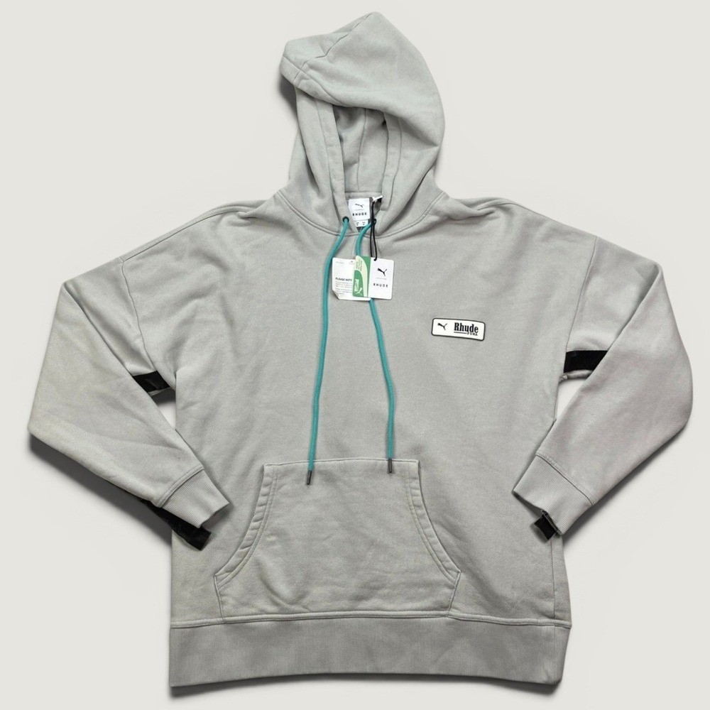 NEW PUMA x Rhude Collab Men M Hoodie Gray Graphic Pullover Sweatshirt Casual NWT